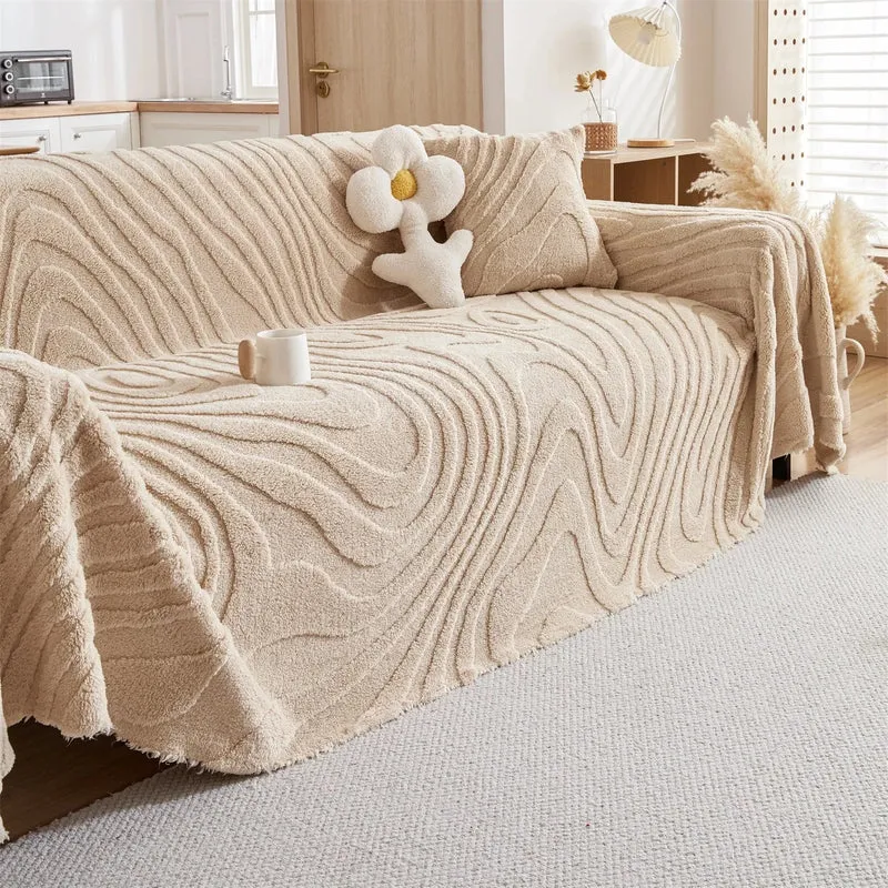 Plaid Jeté de canapé grande taille en polaire tuftée – motif cernes de bois (épais & doux)