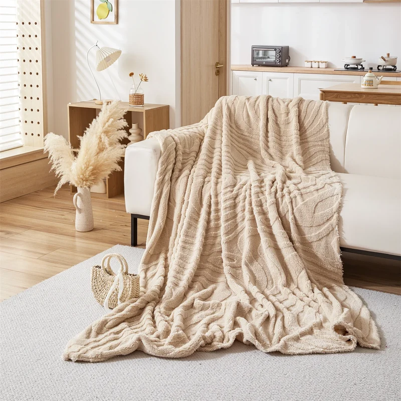 Plaid Jeté de canapé grande taille en polaire tuftée – motif cernes de bois (épais & doux)