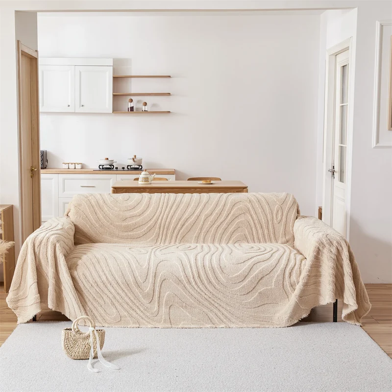 Plaid Jeté de canapé grande taille en polaire tuftée – motif cernes de bois (épais & doux)