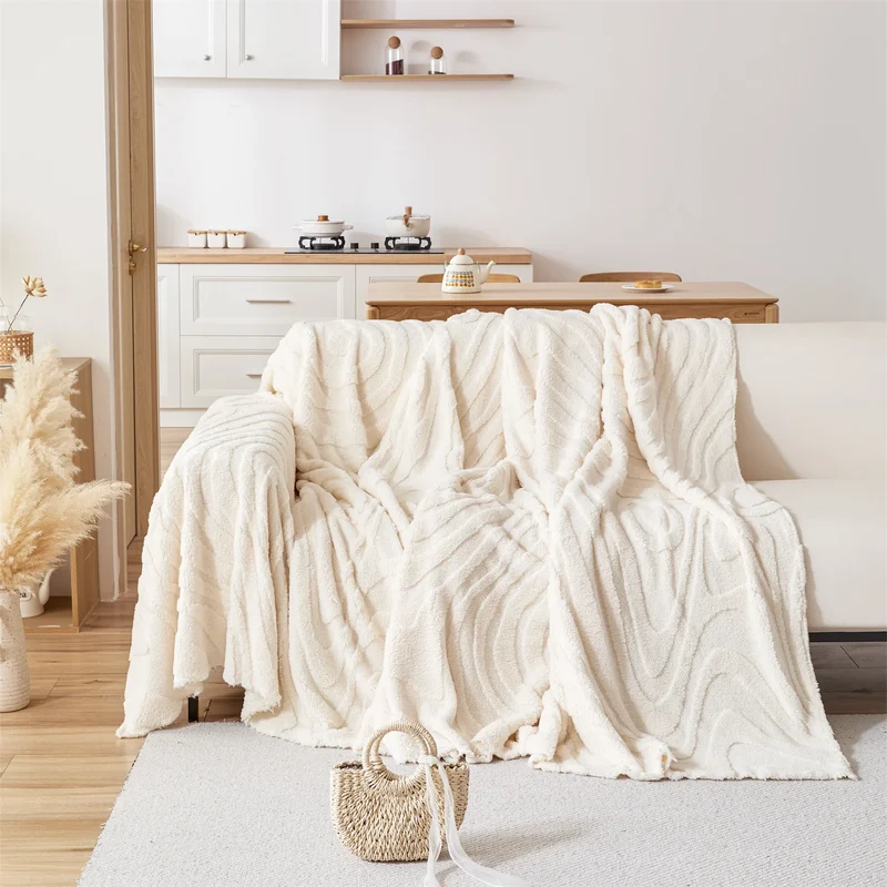 Plaid Jeté de canapé grande taille en polaire tuftée – motif cernes de bois (épais & doux)