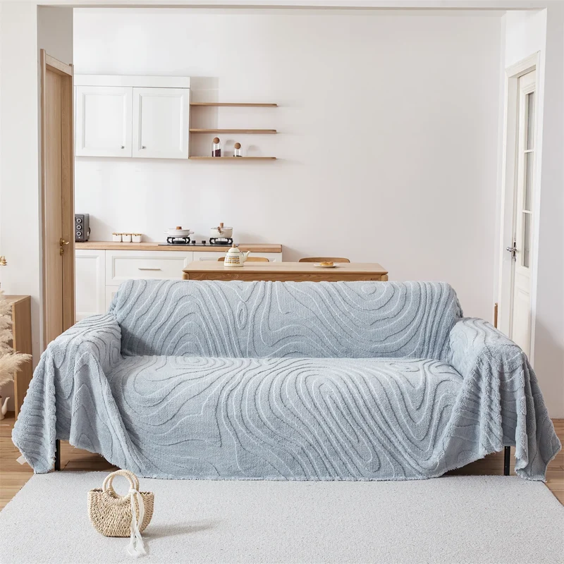 Plaid Jeté de canapé grande taille en polaire tuftée – motif cernes de bois (épais & doux)
