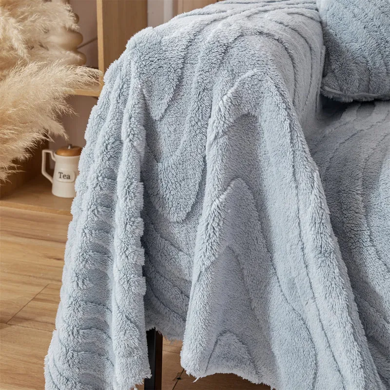 Plaid Jeté de canapé grande taille en polaire tuftée – motif cernes de bois (épais & doux)