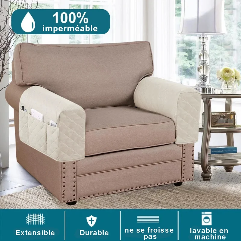 Housse protection accoudoirs fauteuil canapé imperméable et anti griffures - Lot de 2 housses