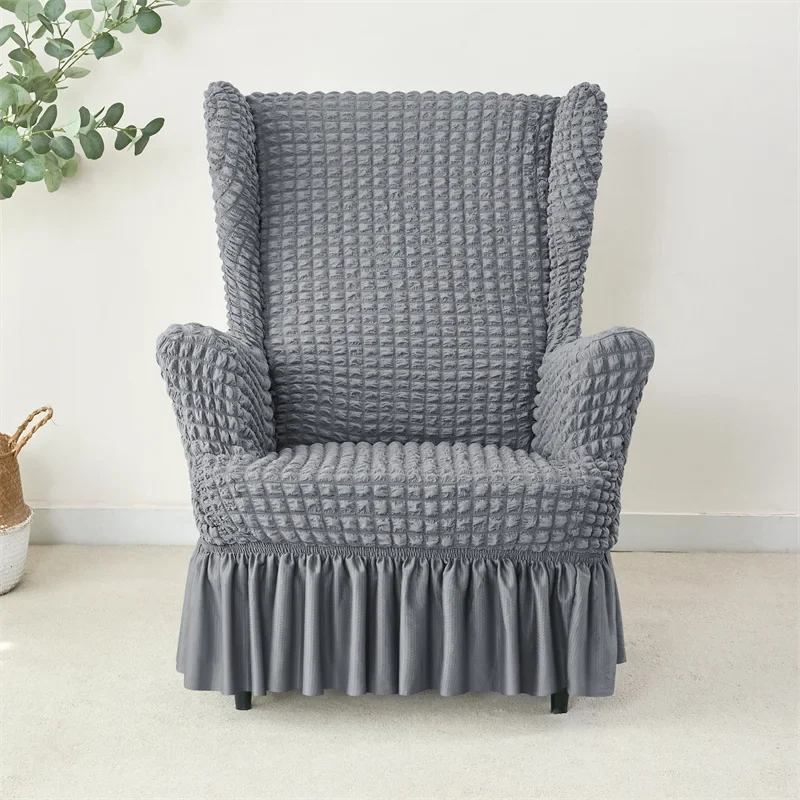 Housse pour fauteuil IKEA Strandmon avec jupe plissée texture gaufrée