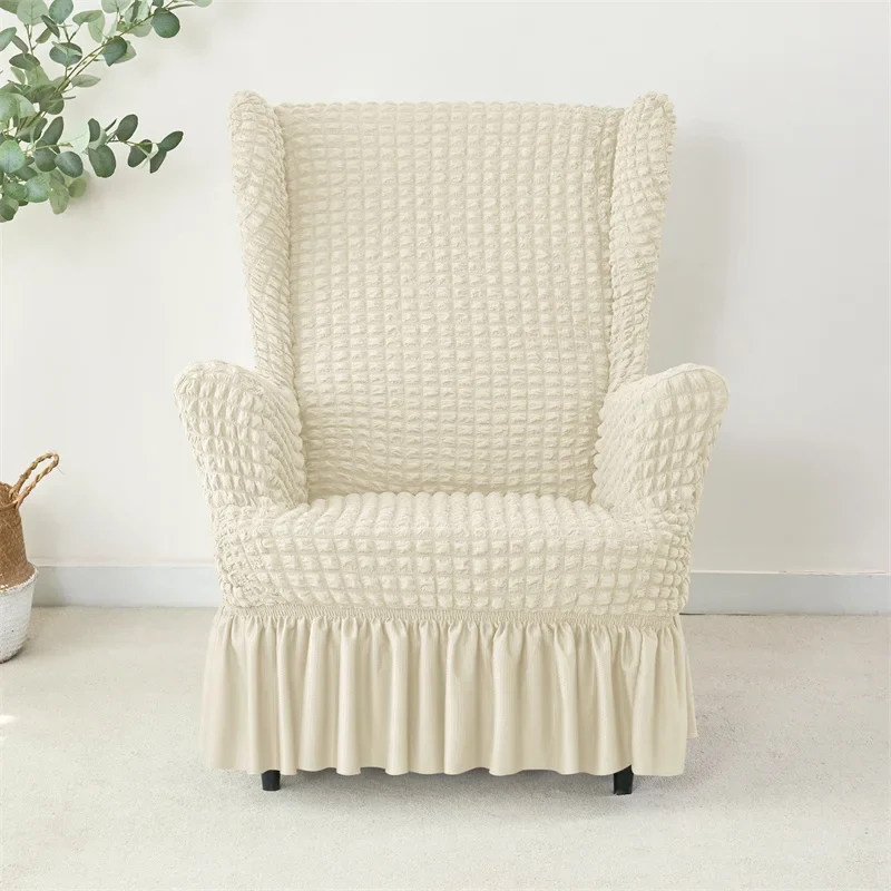 Housse pour fauteuil IKEA Strandmon avec jupe plissée texture gaufrée
