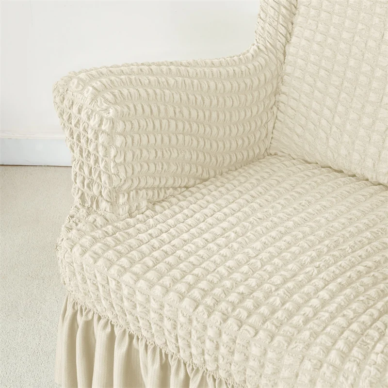 Housse pour fauteuil IKEA Strandmon avec jupe plissée texture gaufrée