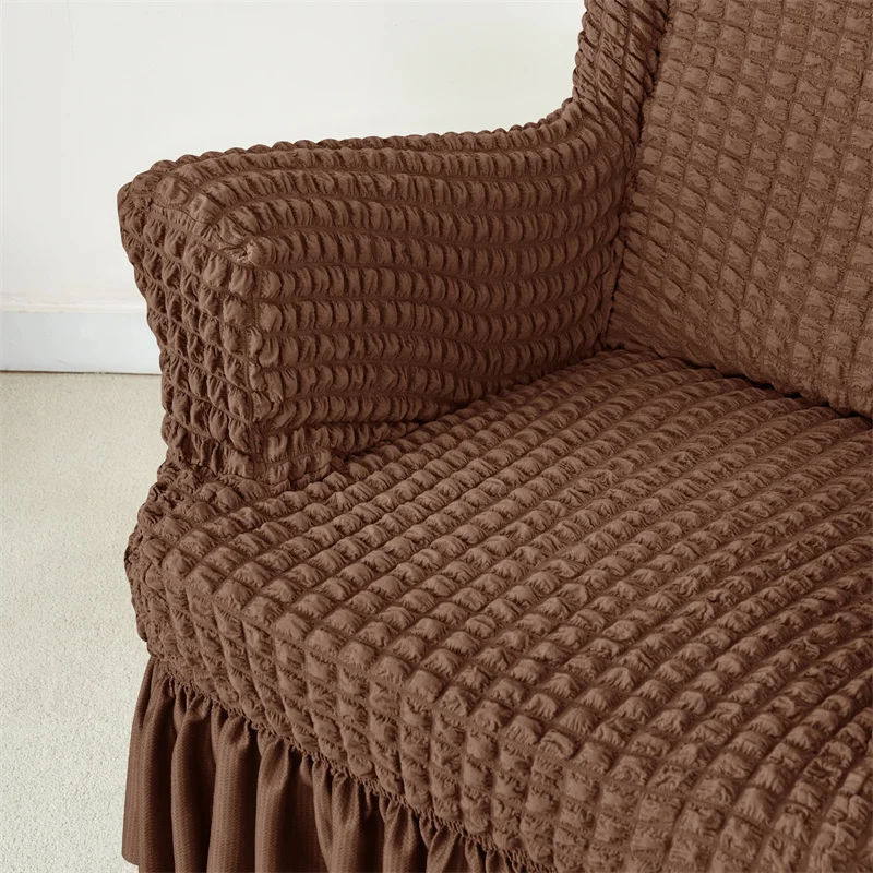 Housse pour fauteuil IKEA Strandmon avec jupe plissée texture gaufrée