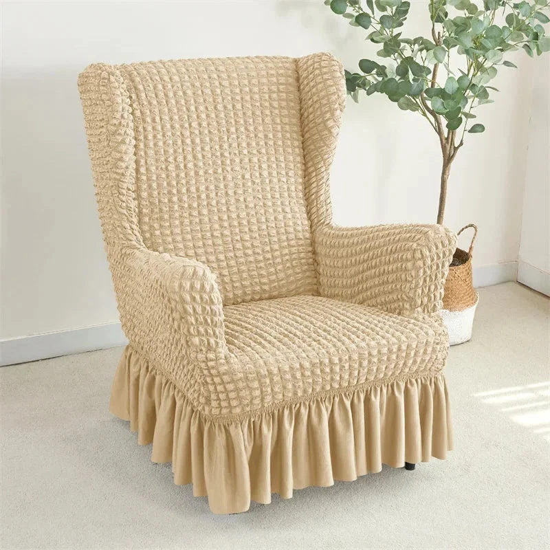 Housse pour fauteuil IKEA Strandmon avec jupe plissée texture gaufrée