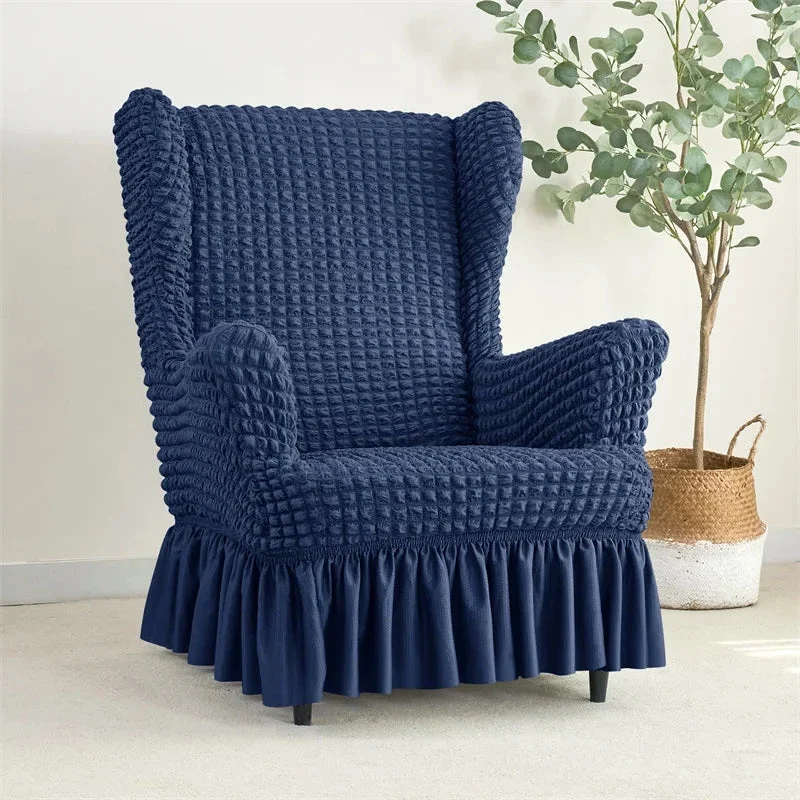 Housse pour fauteuil IKEA Strandmon avec jupe plissée texture gaufrée