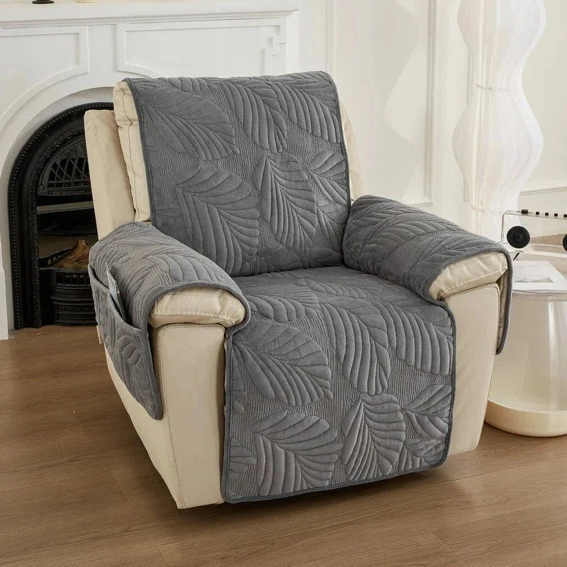 Housse pour fauteuil relax en velours matelassé antidérapante texture hibiscus