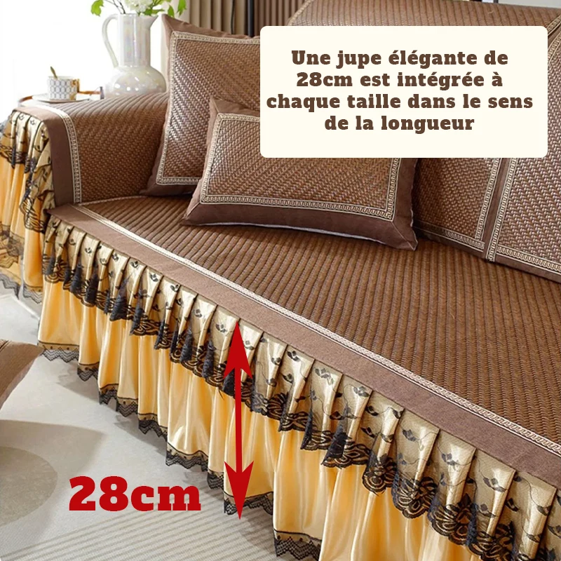 Housse de canapé en rotin naturel, respirante et antidérapante