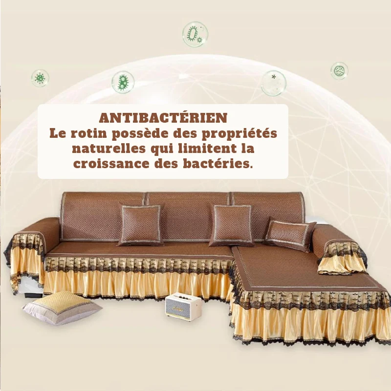 Housse de canapé en rotin naturel, respirante et antidérapante