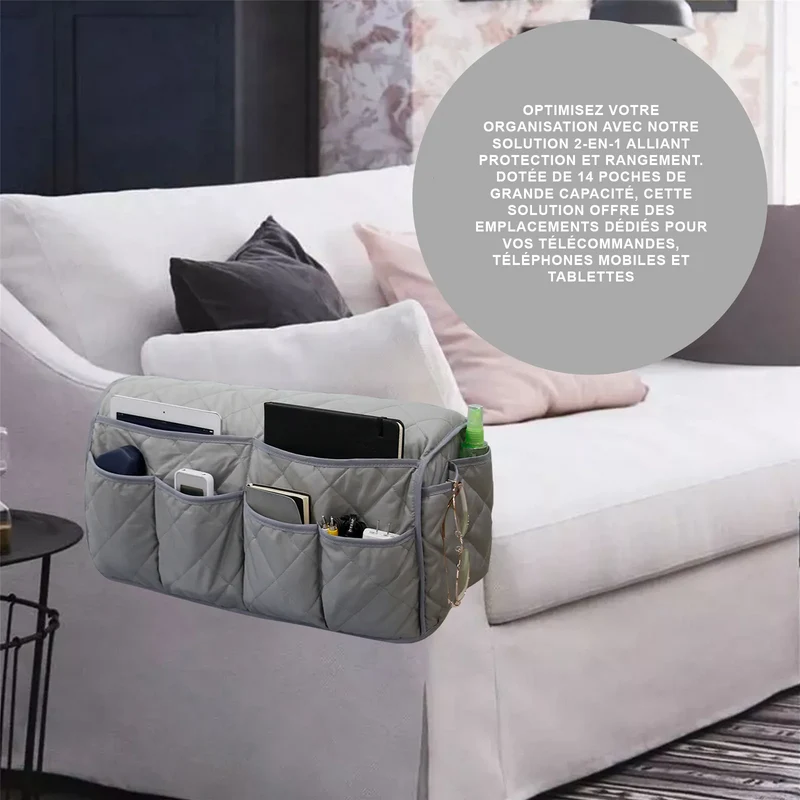 housse pour accoudoir de canapé et fauteuil imperméable 14 poches