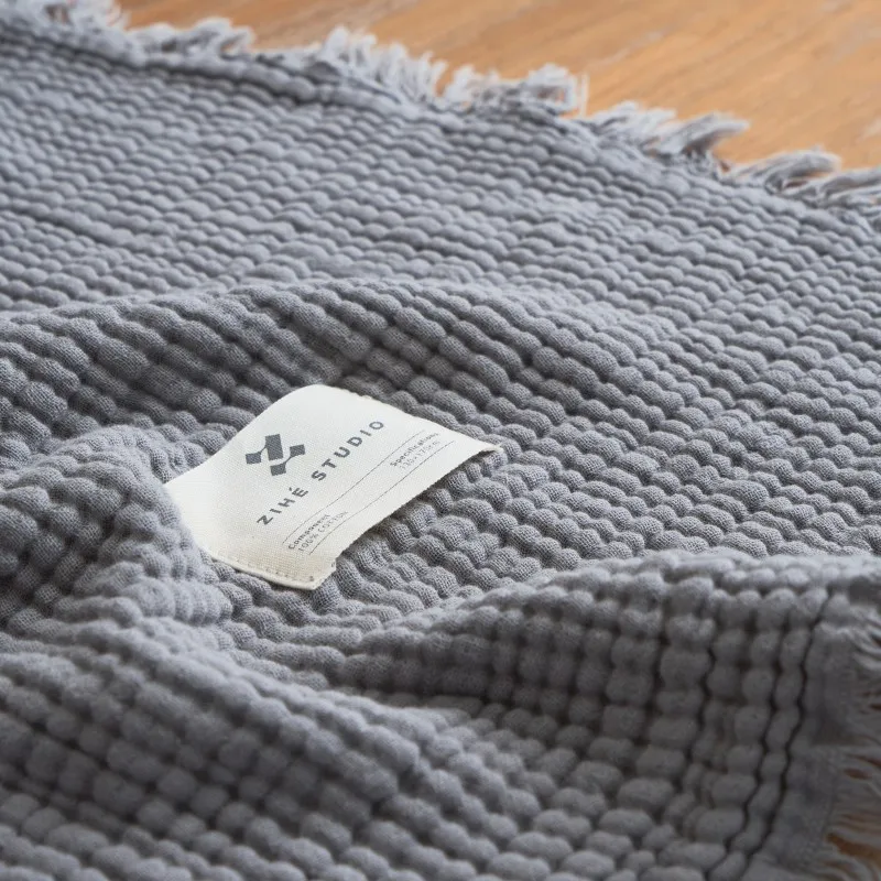 Plaid Canapé Gaze De Coton Gris Clair