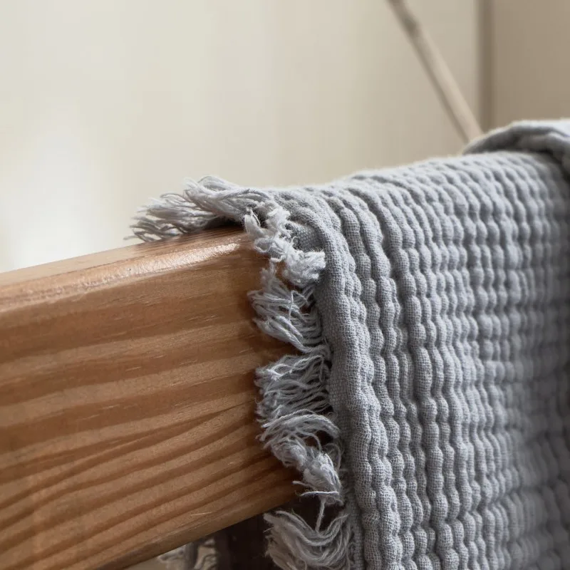 Plaid Canapé Gaze De Coton Gris Clair