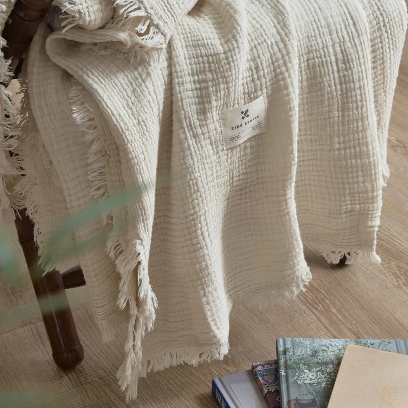 Plaid Canapé Gaze De Coton Blanc