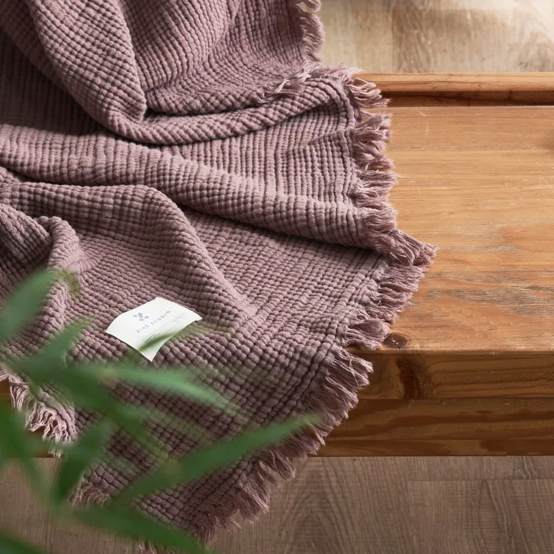 Plaid Canapé Gaze De Coton Mauve