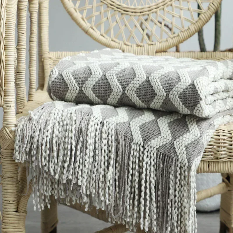 Plaid Gris à Franges
