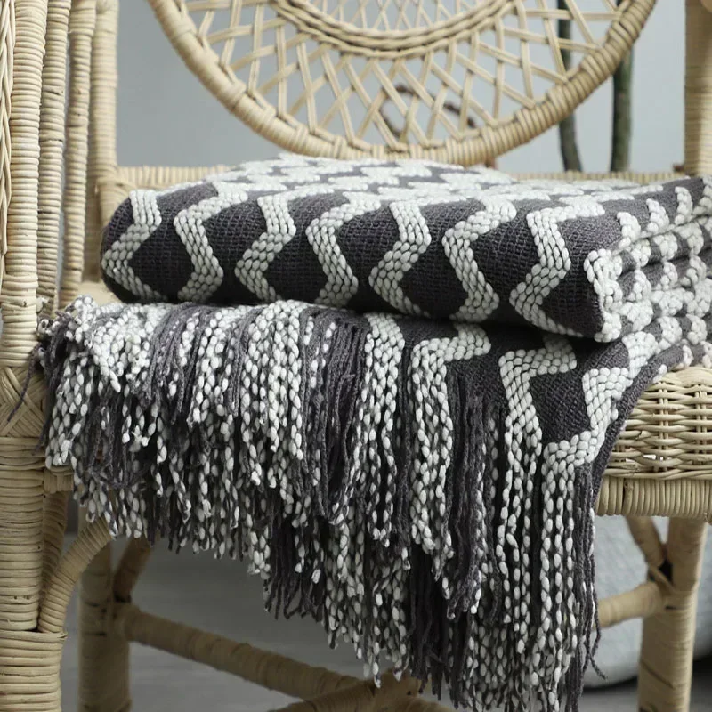 Plaid Gris à Franges