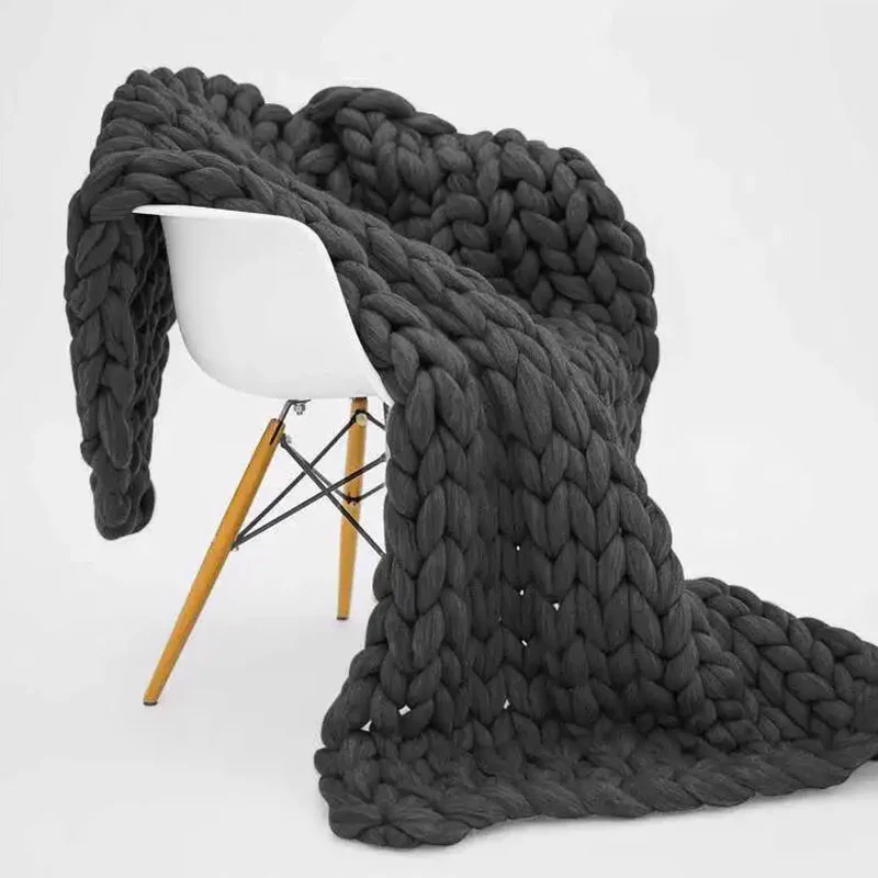 Plaid Maille Épaisse Gris Anthracite