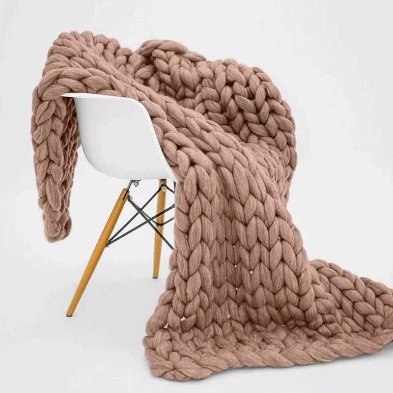 Plaid Maille Épaisse Marron Clair