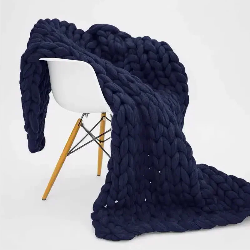 Plaid Maille Épaisse Bleu Marine