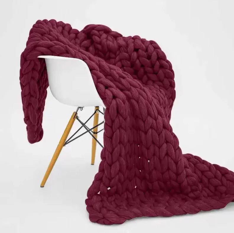 Plaid Maille Épaisse Bordeaux