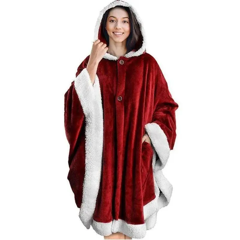 Plaid Poncho Sweat Cape Rouge