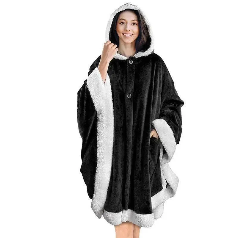 Plaid Poncho Sweat Cape Noir