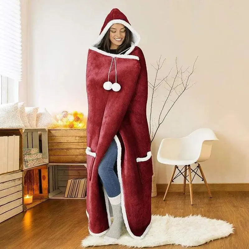Couverture Plaid Capuche Géant Rouge