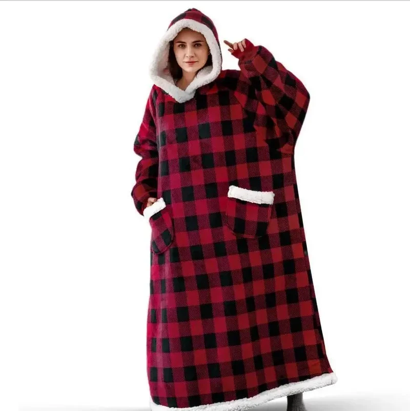 Pull Plaid Poncho Sweat Polaire XXL Géant