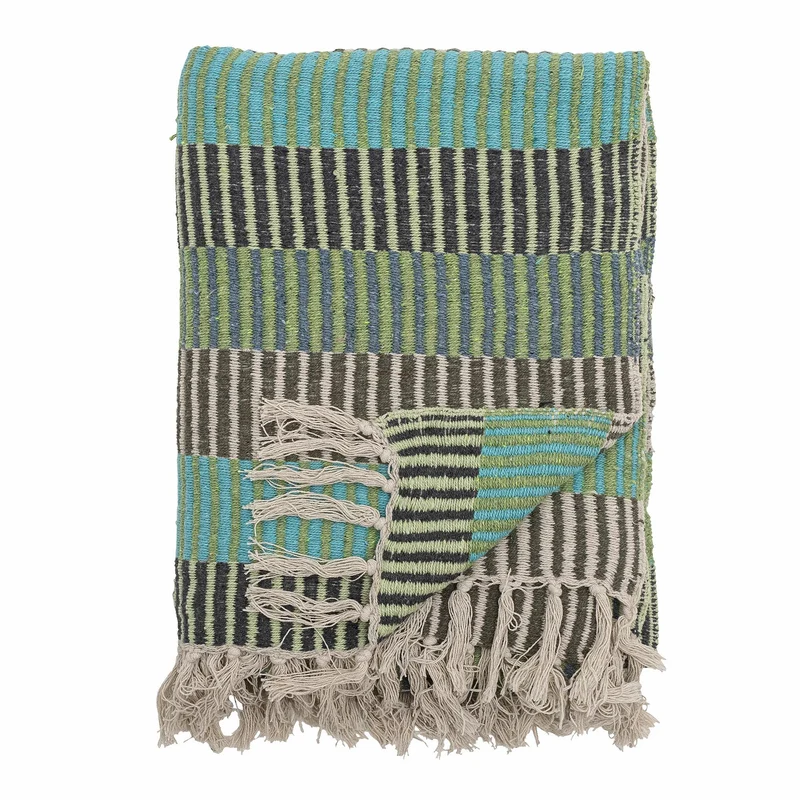 Isnel plaid i genanvendt bomuld, grønne striber – Creative Collection
