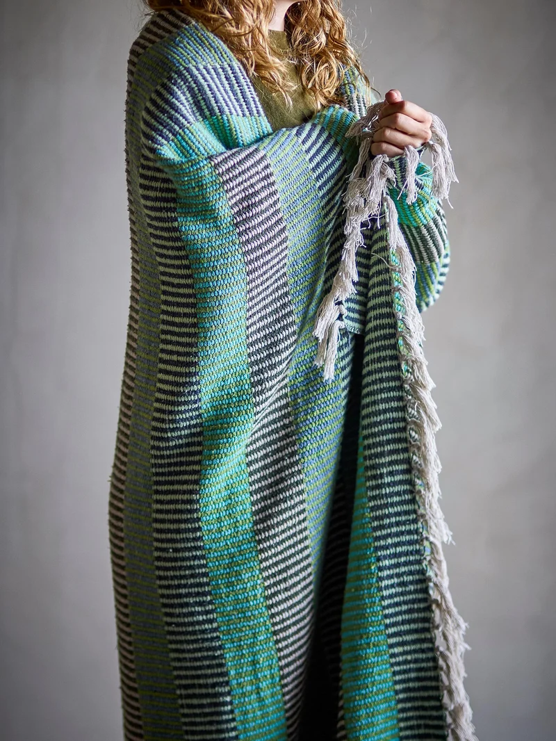 Isnel plaid i genanvendt bomuld, grønne striber – Creative Collection