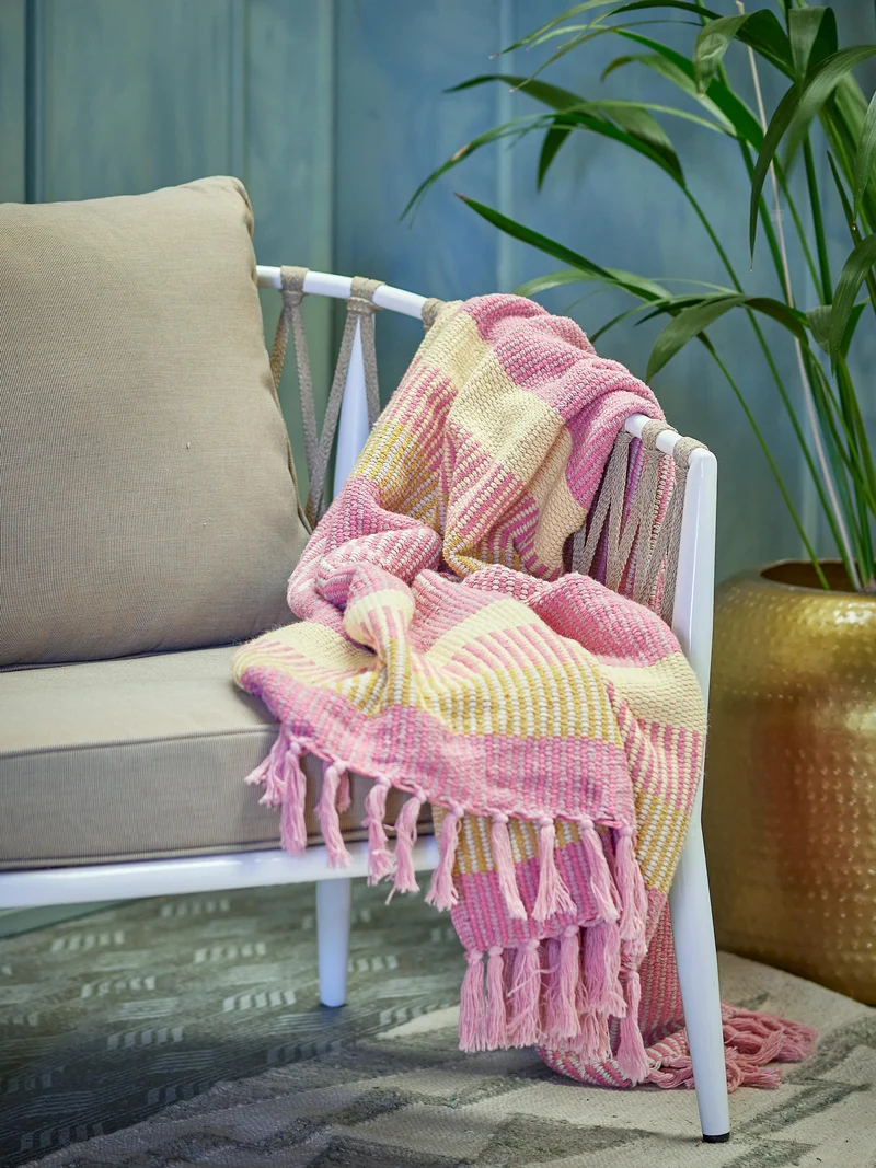 Isnel plaid i genanvendt bomuld, lyserøde striber – Creative Collection