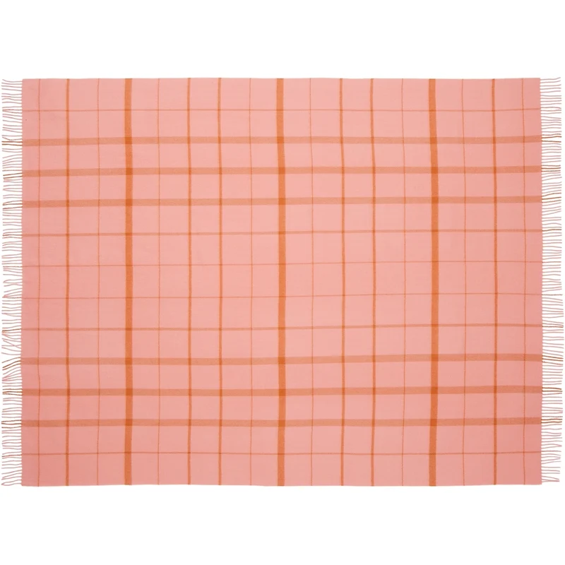 Warp and Weft plaid i uld, koral og rav – Silkeborg Uldspinderi