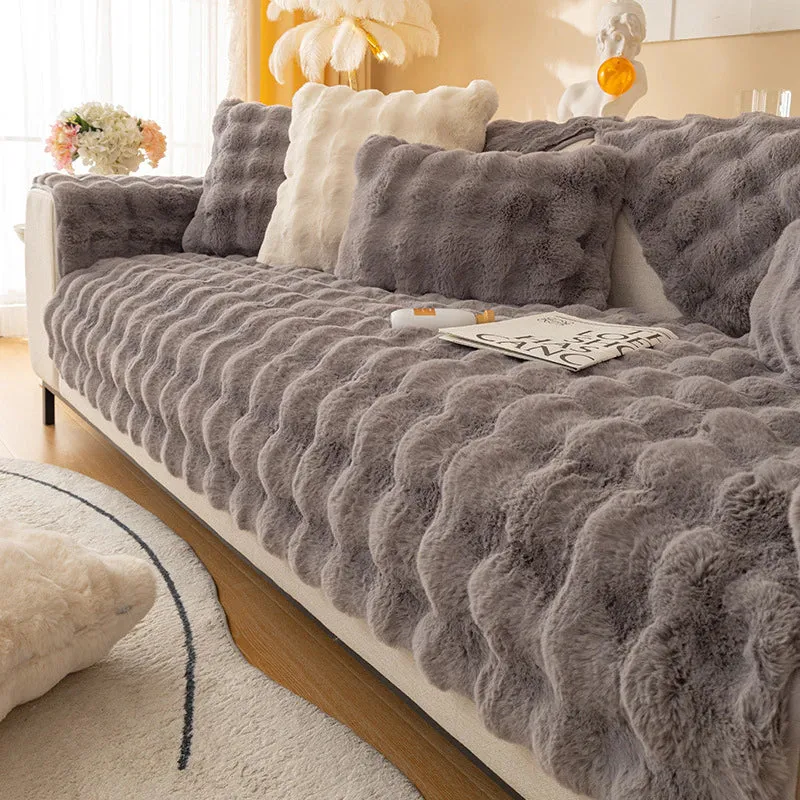 Protège Canapé en Peluche Gris Anthracite