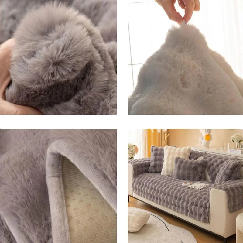 Protège Canapé en Peluche Gris Anthracite