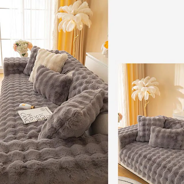Protège Canapé en Peluche Gris Anthracite