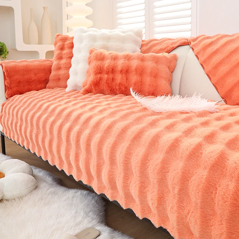 Protège Canapé en Peluche Rose Saumon