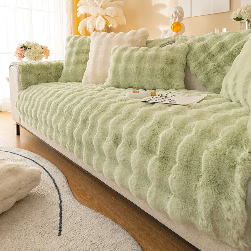 Protège Canapé en Peluche Vert Pomme