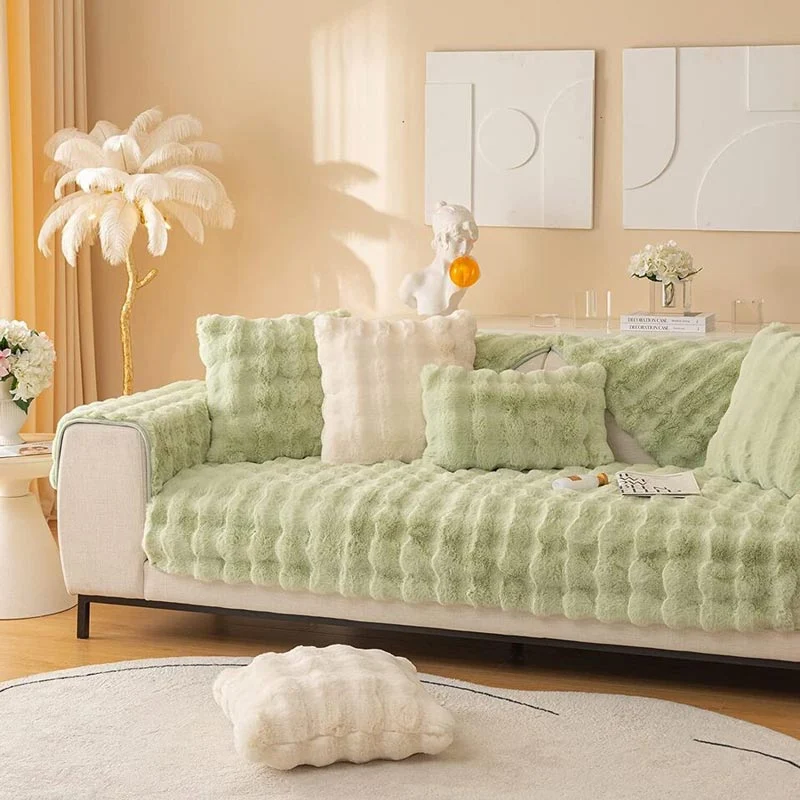 Protège Canapé en Peluche Vert Pomme