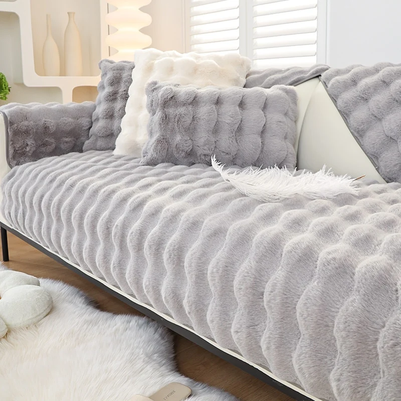 Protège Canapé en Peluche Gris