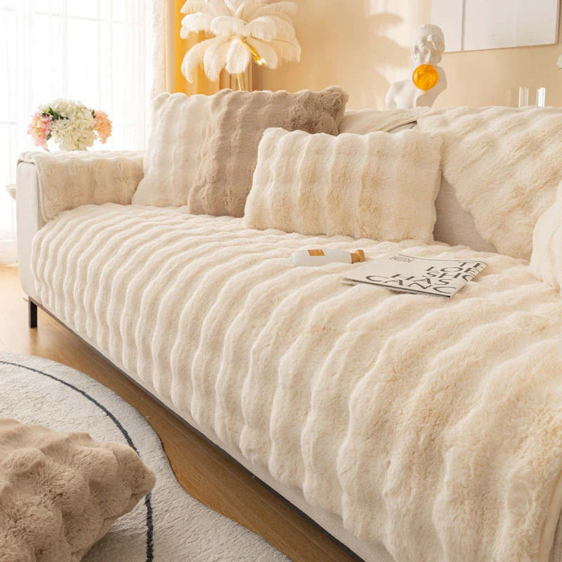 Protège Canapé en Peluche Beige