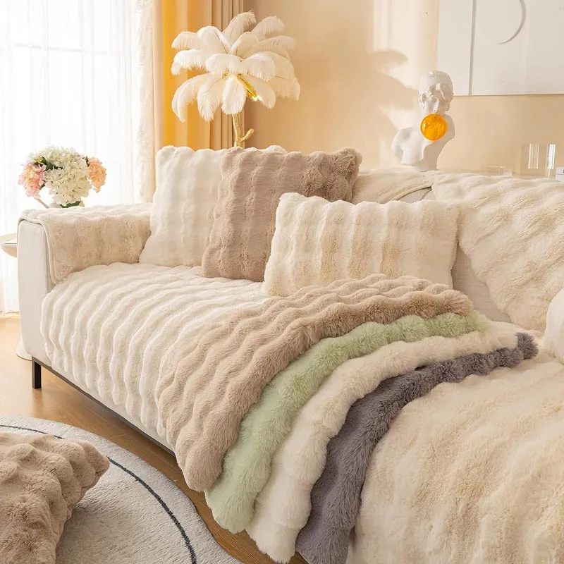 Protège Canapé en Peluche Beige