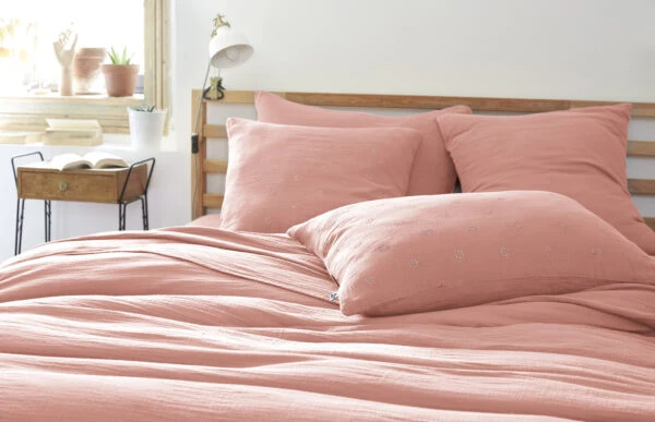 Taie d’oreiller 50 x 70 cm Gaze de coton GAÏA BOHO Rose pêche