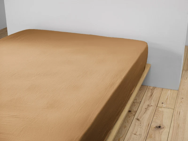 Drap housse 90 x 190 cm Gaze de coton - GAÏA Camel