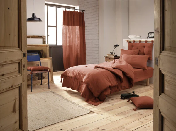 Housse de couette 140 x 200 cm Gaze de coton unie GAÏA Terracotta