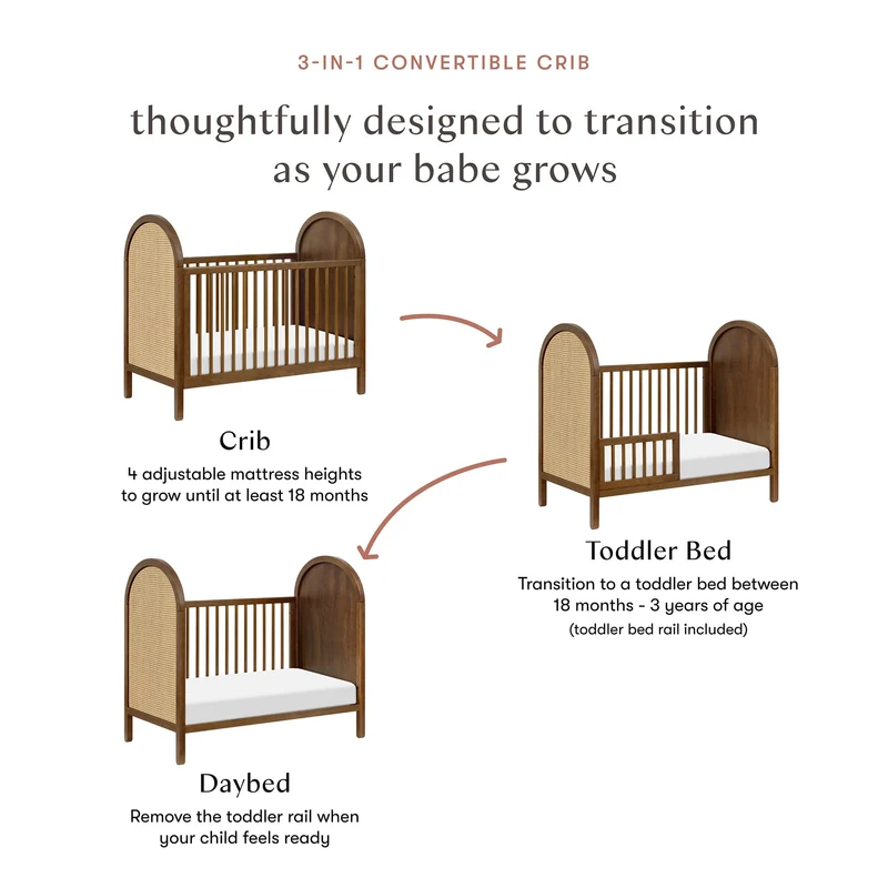 Couchette Convertible 3-en-1 Bondi avec Kit de Conversion Lit pour Tout-petit - Noyer Naturel