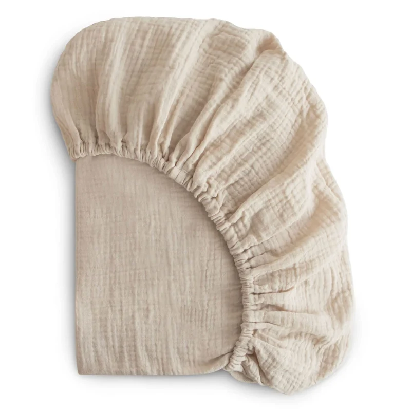 Drap Contour pour Lit de Bébé Mousseline - Fog