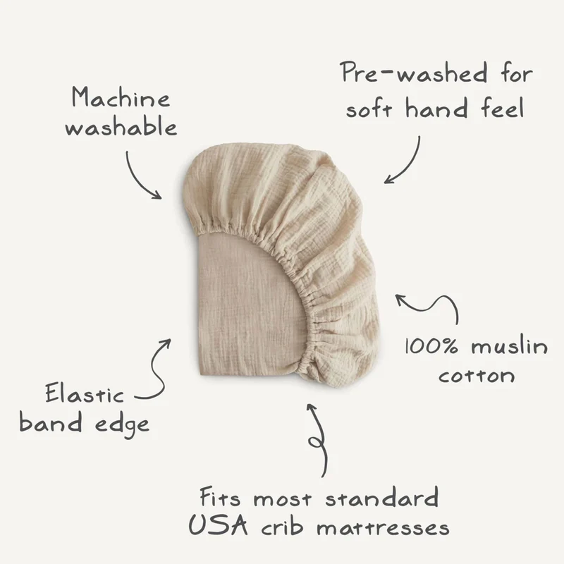 Drap Contour pour Lit de Bébé Mousseline - Fog